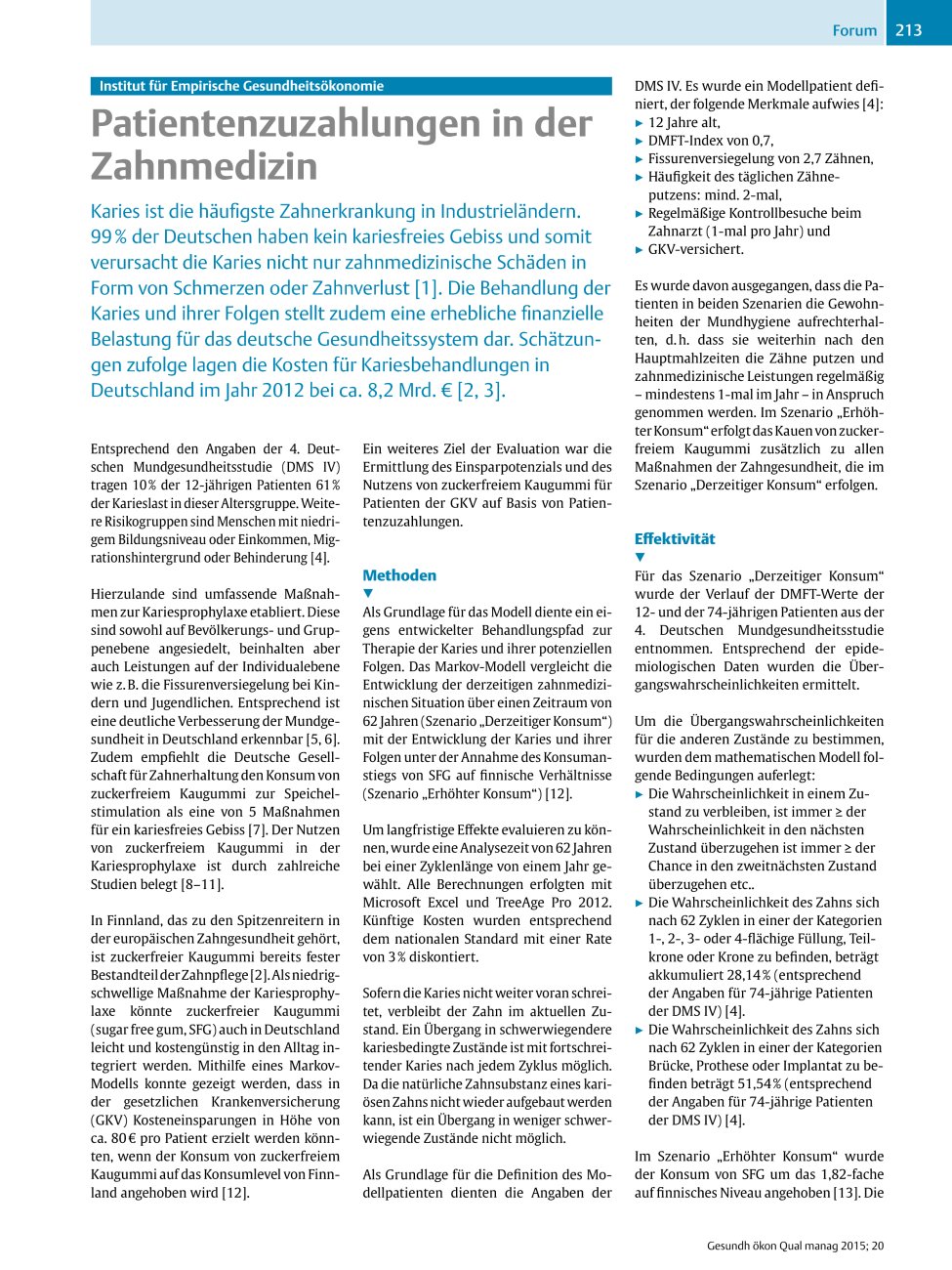 Vorschauseite 1: Institut für Empirische Gesundheitsökonomie – Patientenzuzahlungen in der Zahnmedizin