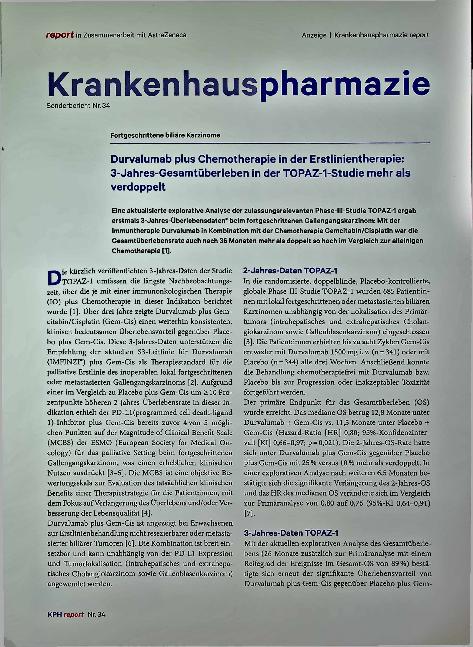 Vorschauseite 1: Durvalumab plus Chemotherapie in der Erstlinientherapie: 3-Jahres-Gesamtüberleben in der TOPAZ-1-Studie mehr als verdoppelt