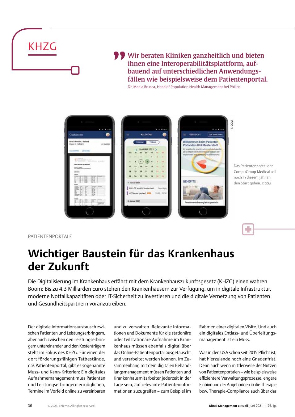 Vorschauseite 1: Patientenportale: Wichtiger Baustein für das Krankenhaus der Zukunft