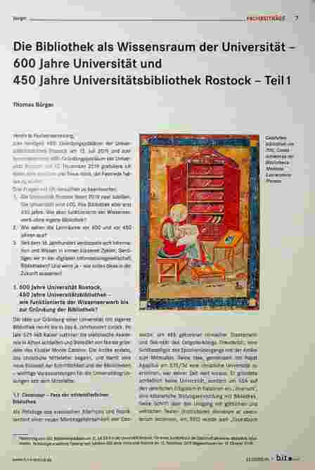 Vorschauseite 1: Die Bibliothek als Wissensraum der Universität - 600 Jahre Universität und 450 Jahre Universitätsbibliothek Rostock - Teil 1