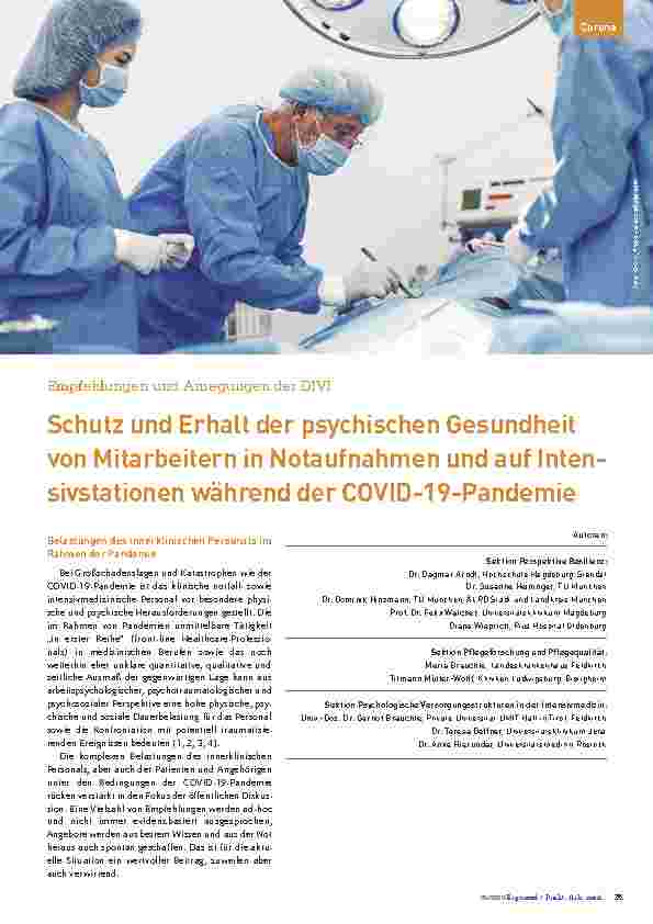 Vorschauseite 1: Schutz und Erhalt der psychischen Gesundheit von Mitarbeitern in Notaufnahmen und auf Intensivstationen während der COVID-19-Pandemie