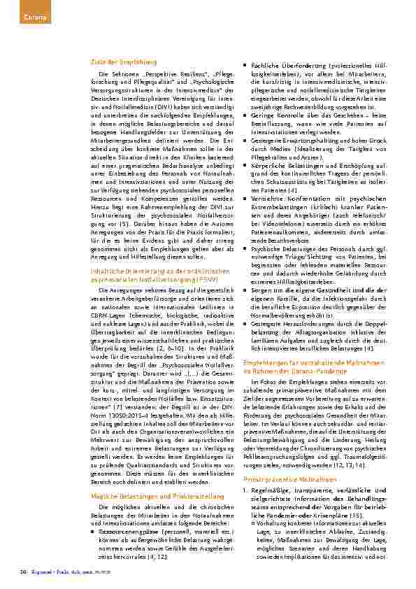 Vorschauseite 2: Schutz und Erhalt der psychischen Gesundheit von Mitarbeitern in Notaufnahmen und auf Intensivstationen während der COVID-19-Pandemie