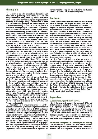 Vorschauseite 2: Ausbildungsdrittelübergreifende Simulationen in der generalistischen Pflegeausbildung. Kollegiale Beratung als ein Praxisbeispiel.