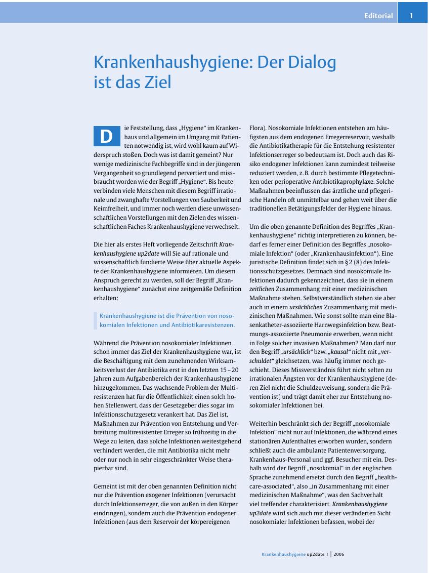 Vorschauseite 1: Krankenhaushygiene: Der Dialog ist das Ziel