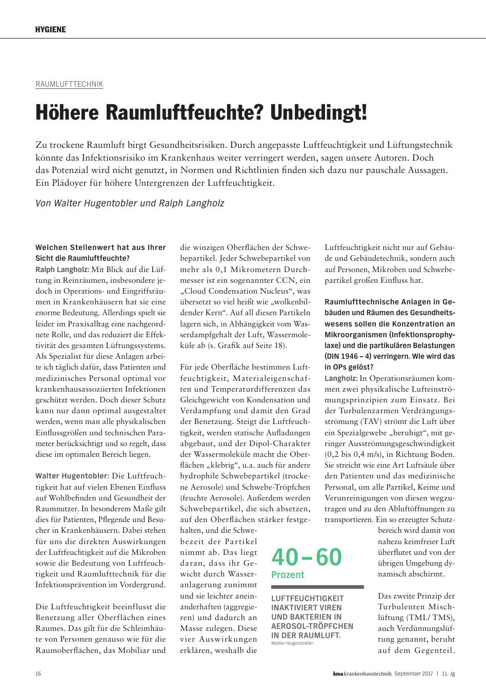 Vorschauseite 1: Raumlufttechnik: Höhere Raumluftfeuchte? Unbedingt!