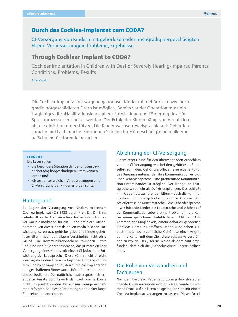 Vorschauseite 1: Durch das Cochlea-Implantat zum CODA?