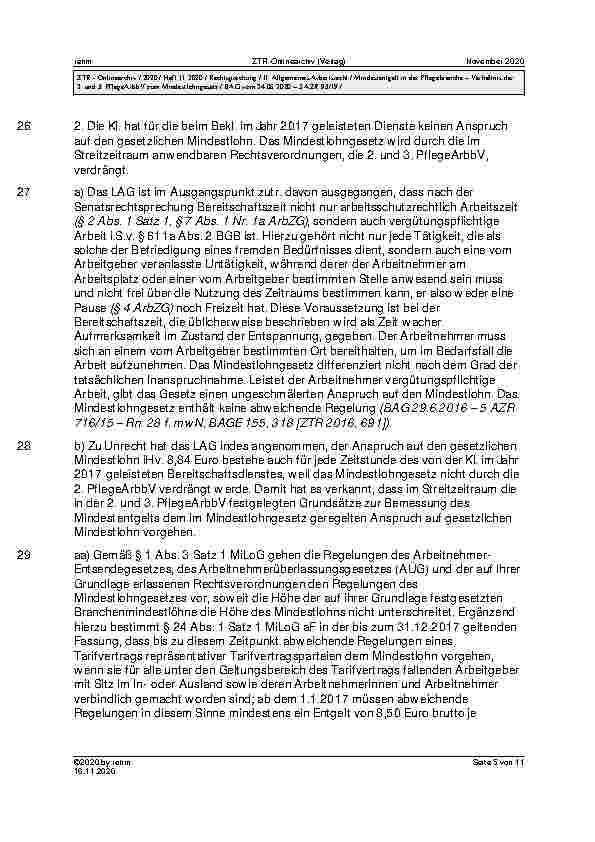 Vorschauseite 5: BAG vom 24.06.2020 – 5 AZR 93/19 Urteil des Bundesarbeitsgerichts vom 24.06.2020 – 5 AZR 93/19 MiLoG § 1 Abs. 3, MiLoG aF § 24 Abs. 1; AEntG § 11; ArbGG § 72 Abs. 5; ZPO § 253 Abs…