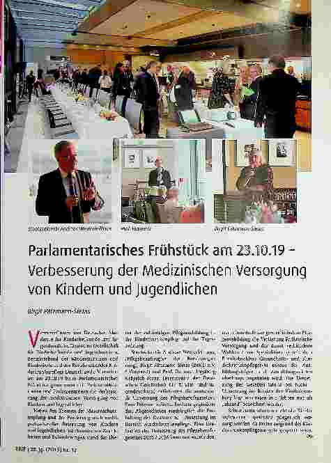 Vorschauseite 1: Parlamentarisches Frühstück am 23.10.2019 - Verbesserung der medizinischen Versorgung von Kindern und Jugendlichen
