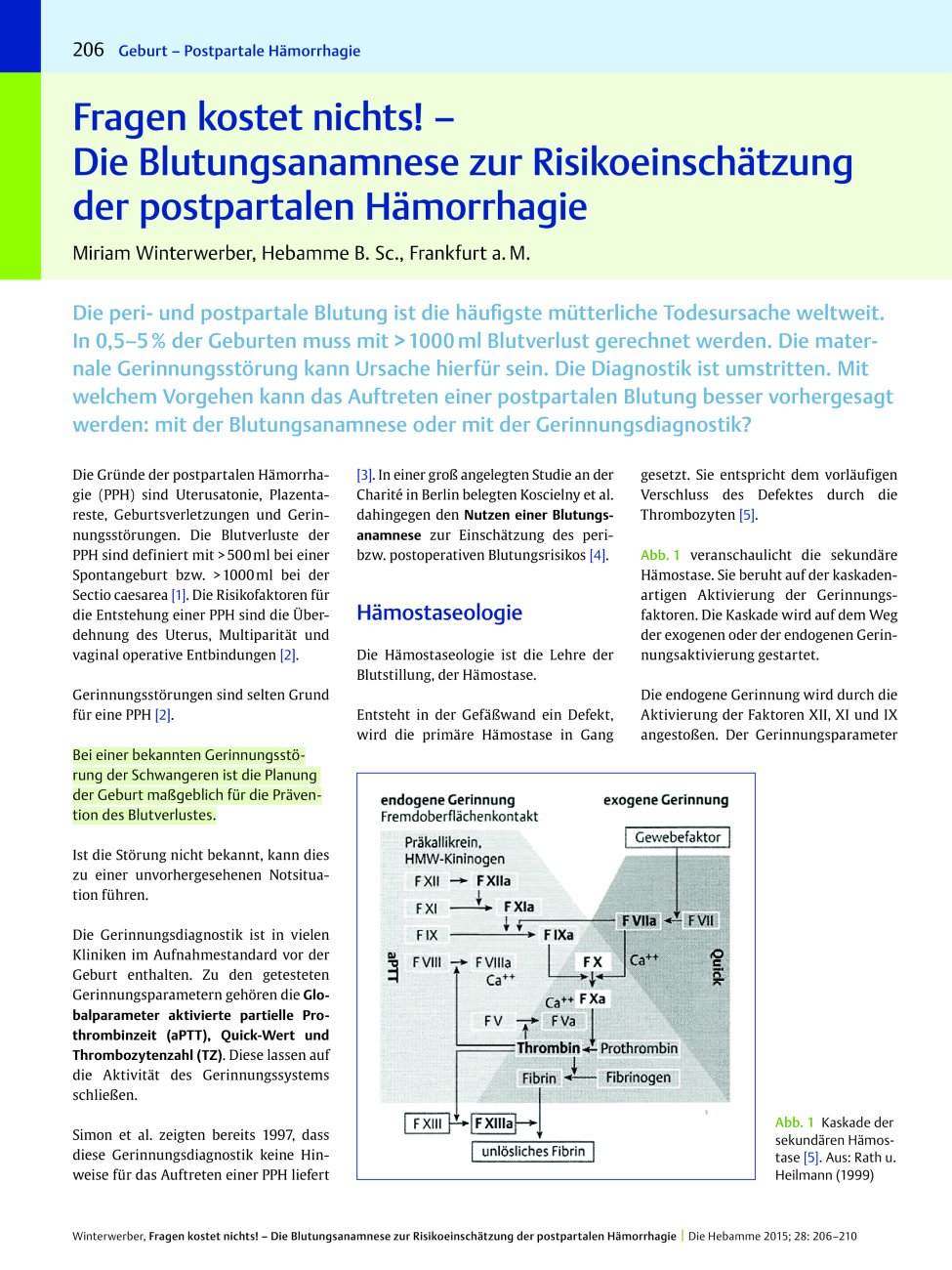 Vorschauseite 1: Fragen kostet nichts! ? Die Blutungsanamnese zur Risikoeinschätzung der postpartalen Hämorrhagie