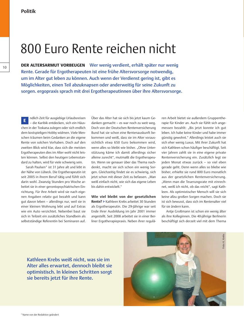 Vorschauseite 1: Der Altersarmut Vorbeugen ? 800 Euro Rente reichen nicht