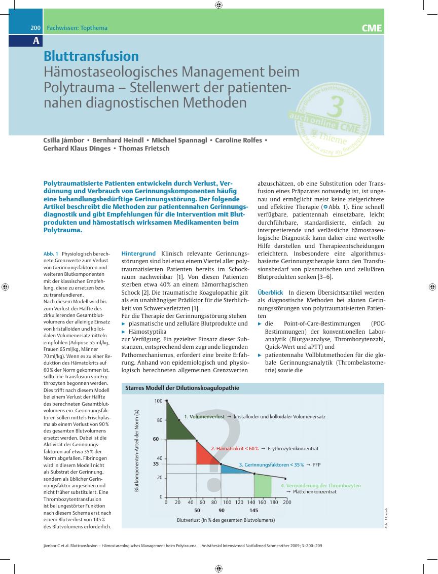 Vorschauseite 1: Hämostaseologisches Management beim Polytrauma – Stellenwert der patientennahen diagnostischen Methoden