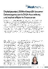 Vorschauseite 1: Digitalgesetze | BVMed begrüßt besseren Datenzugang sowie DiGA-Ausweitung und mahnt effiziente Prozesse an