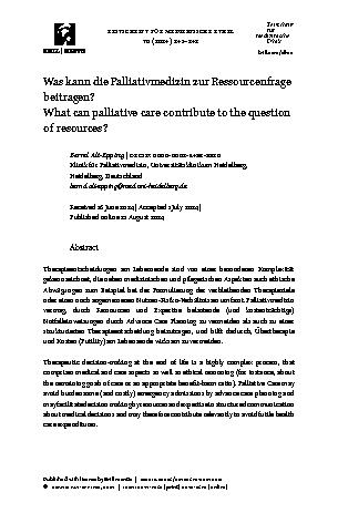 Vorschauseite 1: Was kann die Palliativmedizin zur Ressourcenfrage beitragen?