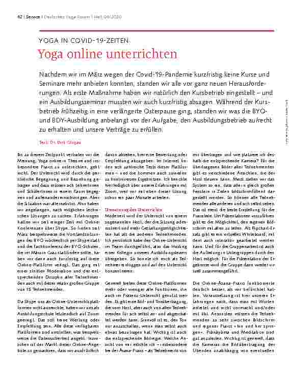 Vorschauseite 1: YOGA IN COVID-19-ZEITEN: Yoga online unterrichten