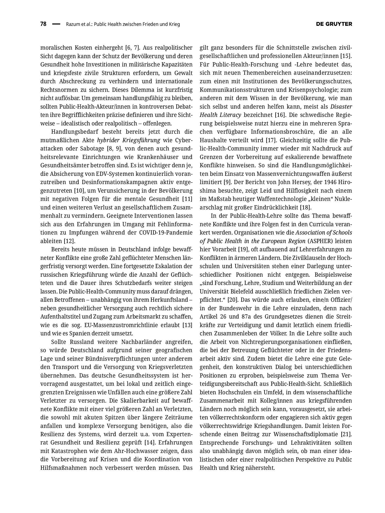 Vorschauseite 2: Public Health zwischen Frieden und Krieg