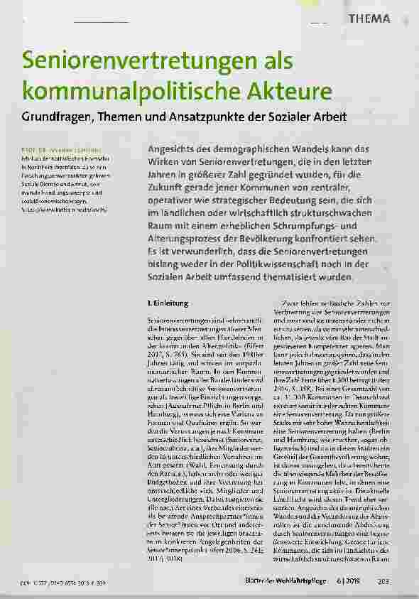 Vorschauseite 1: Seniorenvertretungen als kommunalpolitische Akteure