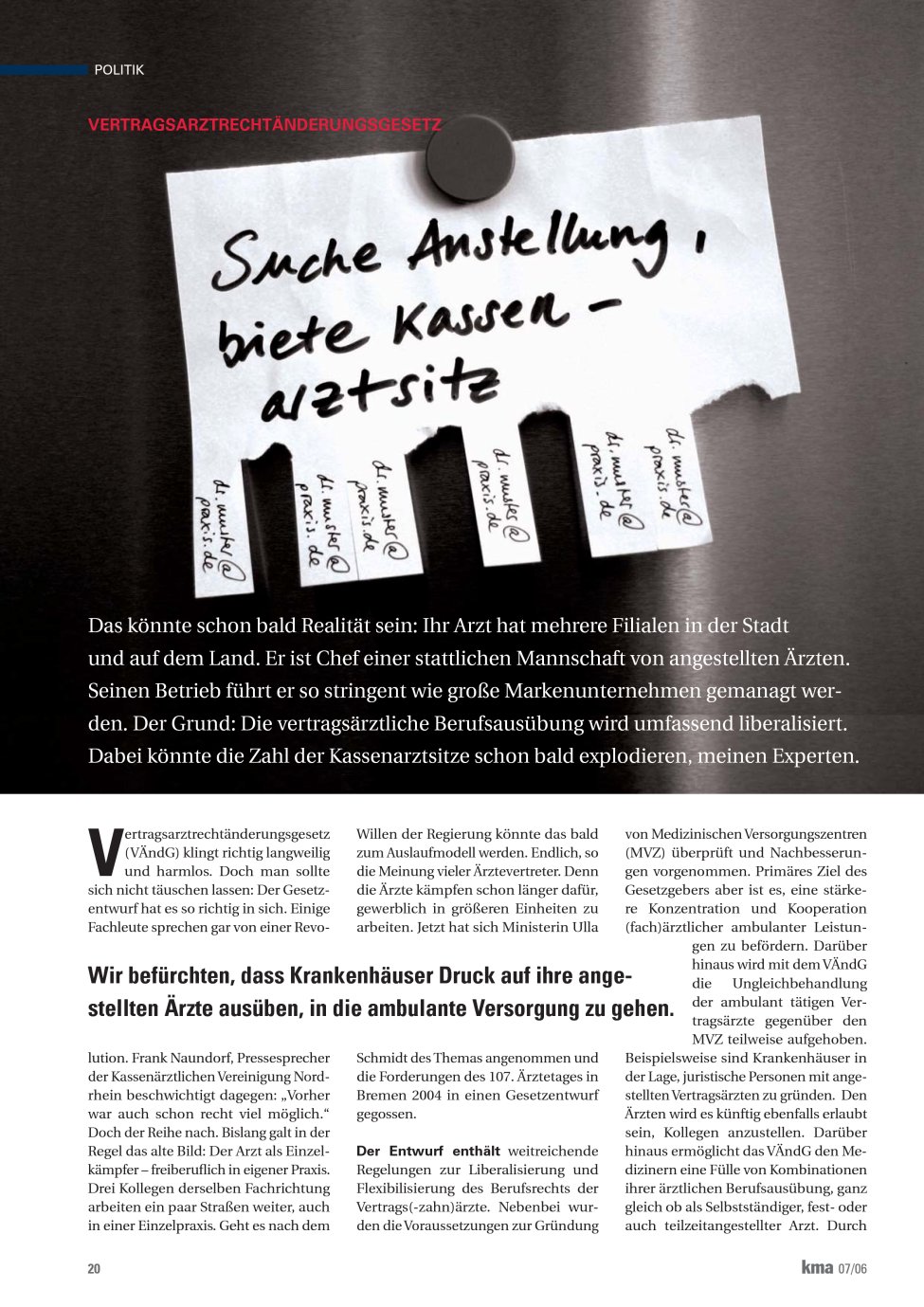 Vorschauseite 1: Suche Anstellung, biete Kassenartzsitz