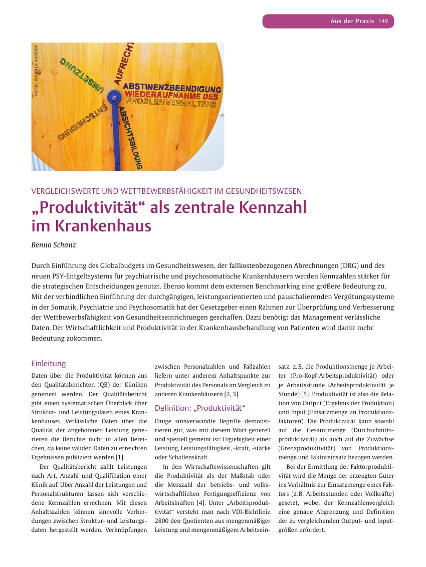 Vorschauseite 1: „Produktivität” als zentrale Kennzahl im Krankenhaus