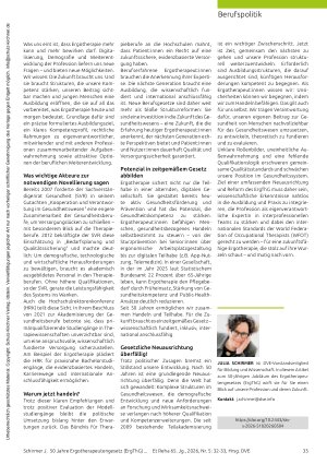 Vorschauseite 2: Handeln ermöglichen: Das Ergotherapeutengesetz wird 50 Neuausrichtung und Reform des ErgThG überfällig!