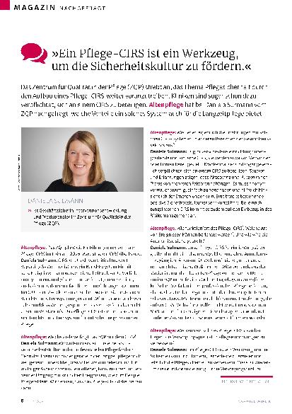 Vorschauseite 1: »Ein Pflege-CIRS ist ein Werkzeug, um die Sicherheitskultur zu fördern.«