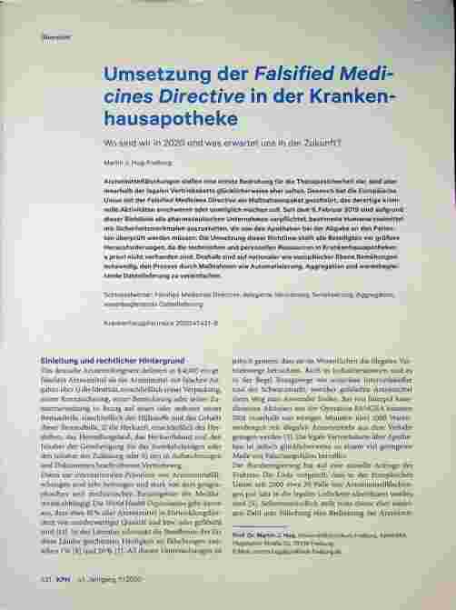 Vorschauseite 1: Umsetzung der Falsified Medicines Directive in der Krankenhausapotheke. Wo sind wir in 2020 und was erwartet uns in der Zukunft?