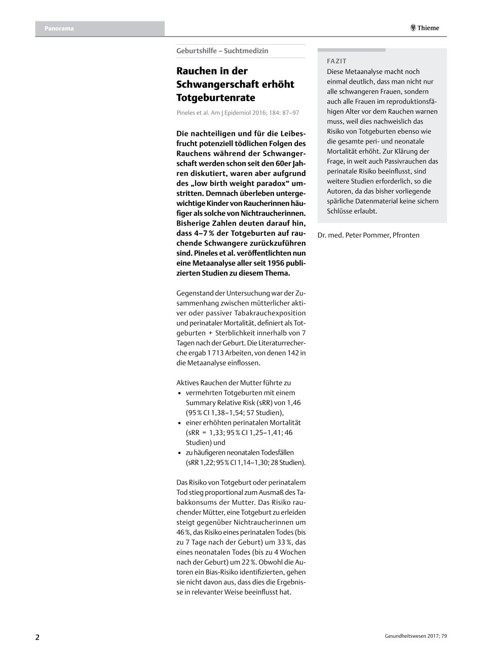 Vorschauseite 1: Rauchen in der Schwangerschaft erhöht Totgeburtenrate