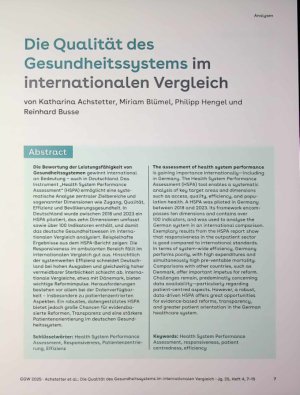 Vorschauseite 1: Die Qualität des Gesundheitssystems im internationalen Vergleich
