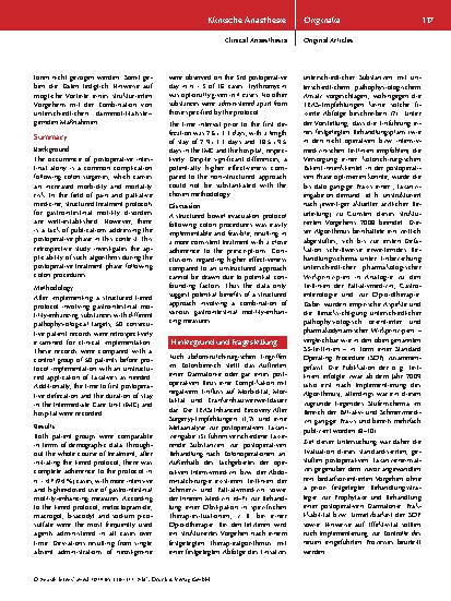 Vorschauseite 2: Postoperative Darmatonie nach Kolonoperationen – Ist ein standardisierter und gestufter Laxanzieneinsatz praktikabel?