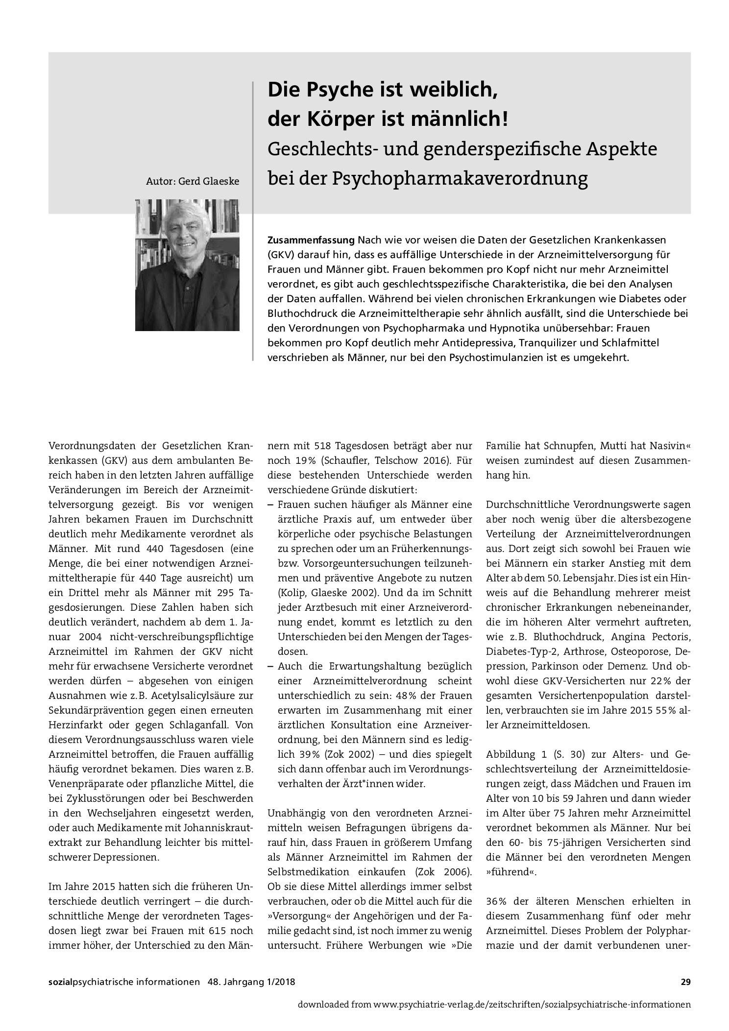 Vorschauseite 1: Die Psyche ist weiblich, der Körper ist männlich! Geschlechts- und genderspezifische Aspekte bei der Psychopharmakaverordnung