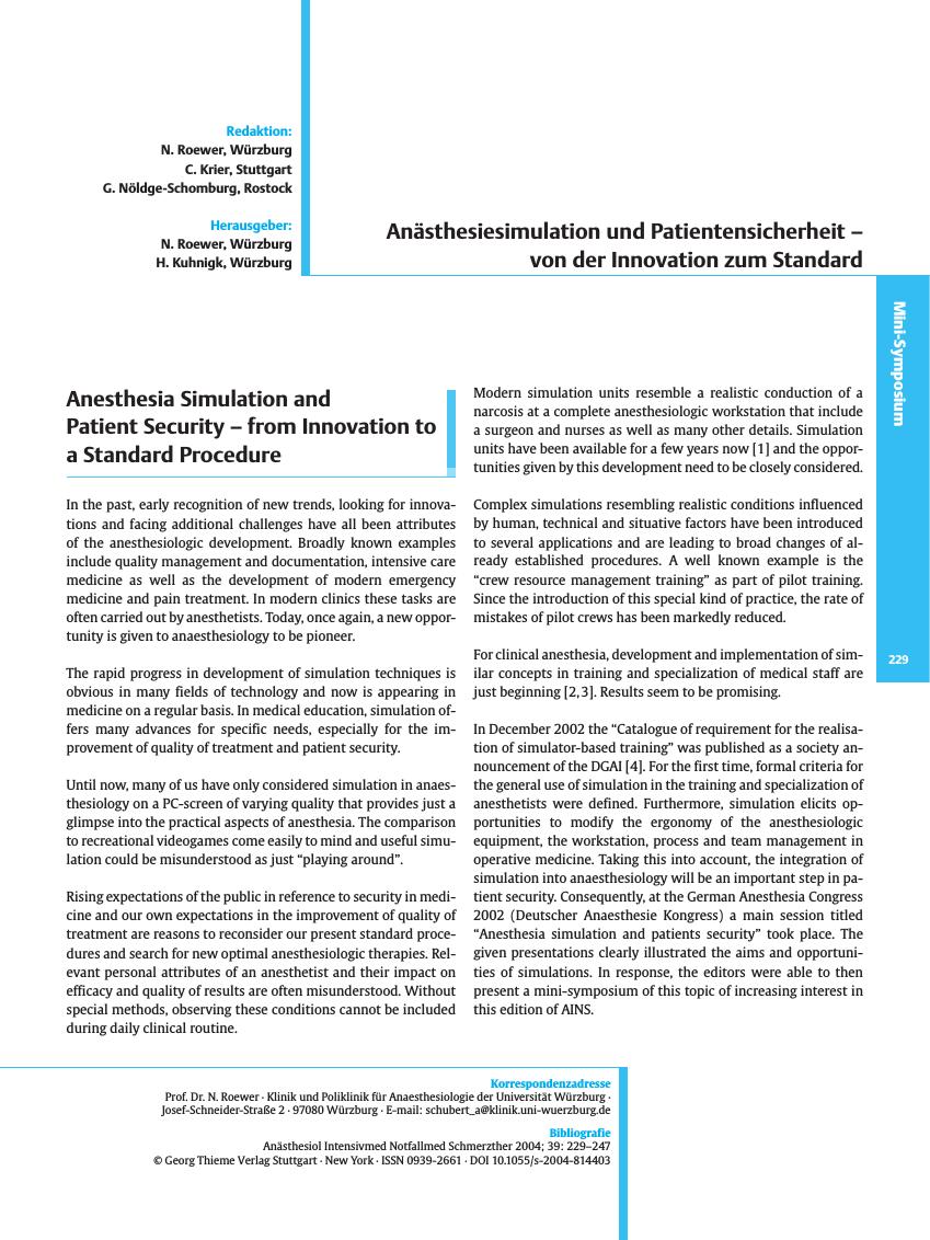 Vorschauseite 1: Kosten-Nutzen-Relation der Anästhesiesimulation