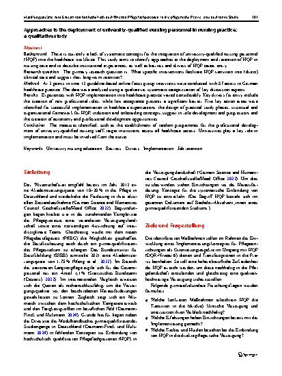 Vorschauseite 2: Handlungsansätze zum Einsatz von hochschulisch qualifizierten Pflegefachpersonen in die pflegerische Praxis: eine qualitative Studie