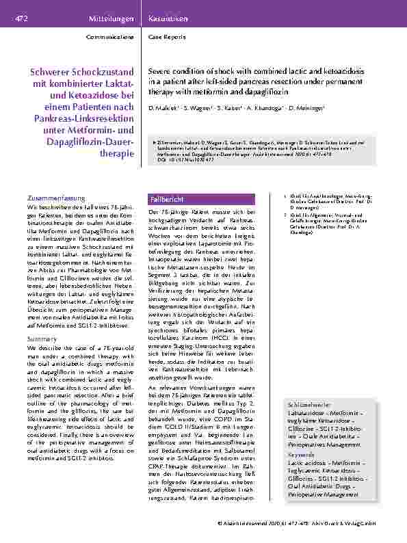Vorschauseite 1: Schwerer Schockzustand mit kombinierter Laktatund Ketoazidose bei einem Patienten nach Pankreas-Linksresektion unter Metforminund Dapagliflozin-Dauertherapie.
