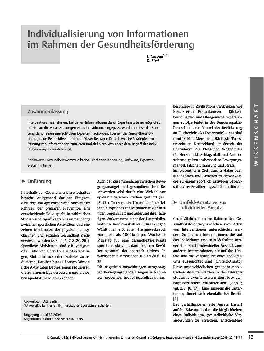 Vorschauseite 1: Individualisierung von Informationen im Rahmen der Gesundheitsförderung