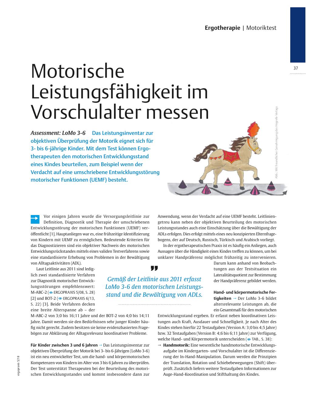 Vorschauseite 1: Assessment: LoMo 3-6 ? Motorische Leistungsfähigkeit im Vorschulalter messen