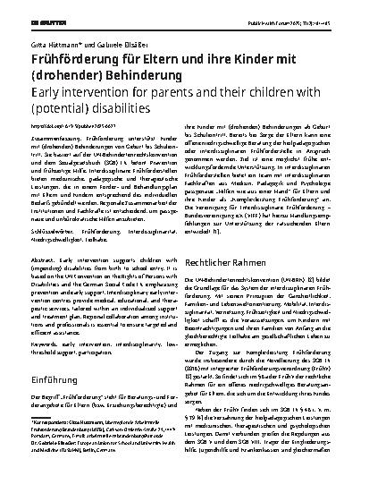Vorschauseite 1: Frühförderung für Eltern und ihre Kinder mit (drohender) Behinderung
