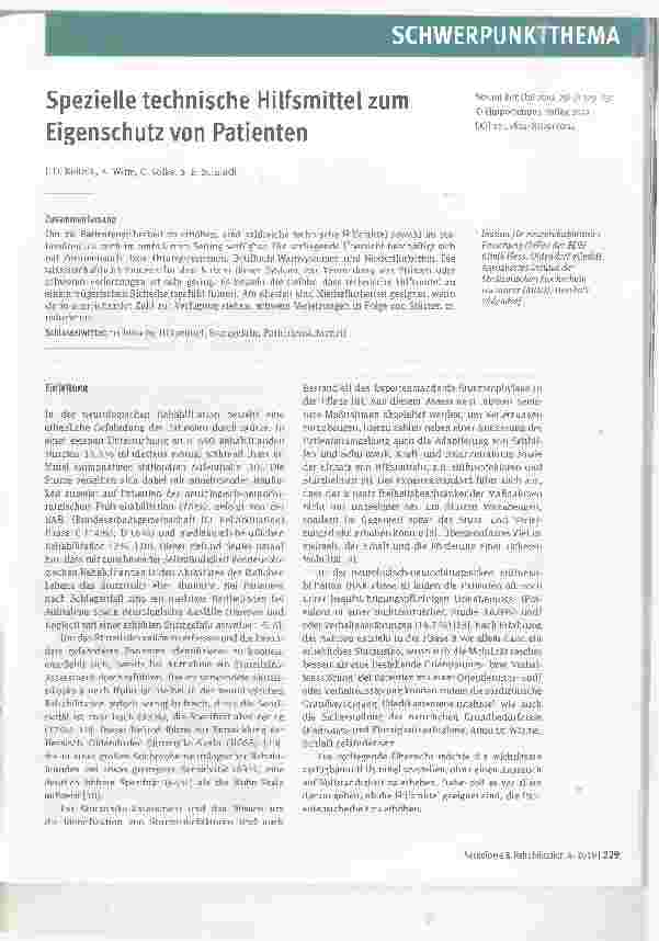 Vorschauseite 1: Spezielle technische Hilfsmittel zum Eigenschutz von Patienten