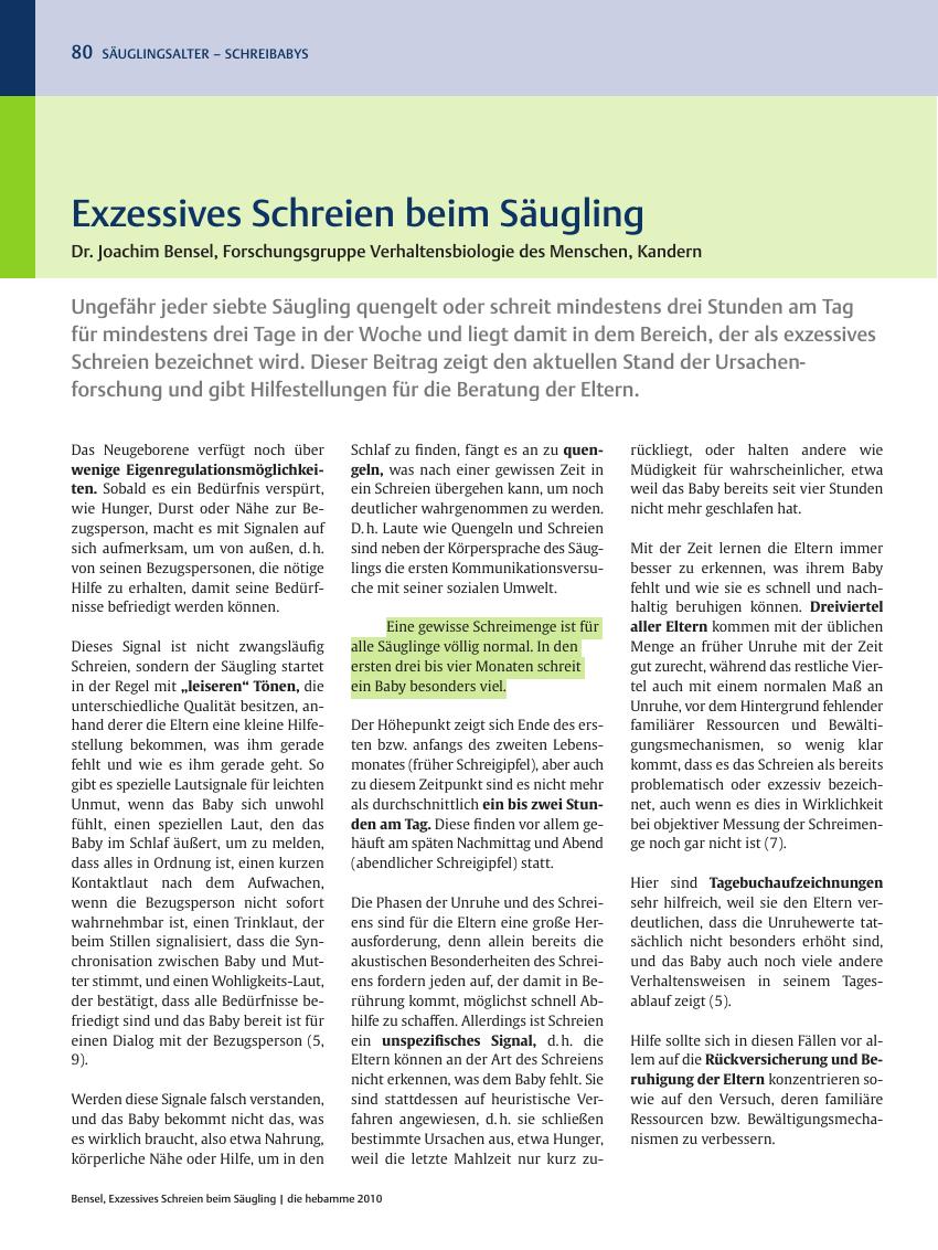 Vorschauseite 1: Exzessives Schreien beim Säugling