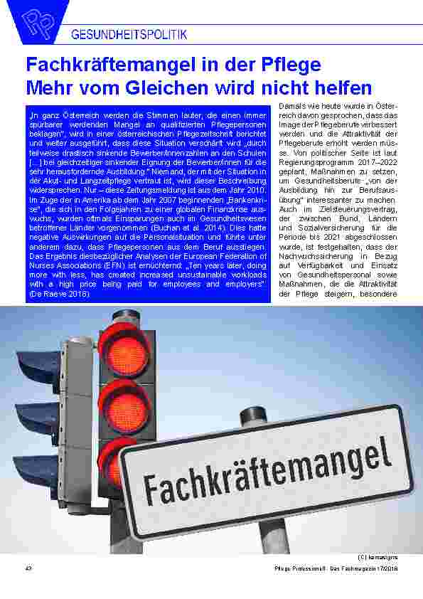 Vorschauseite 1: Fachkräftemangel in der Pflege Mehr vom Gleichen wird nicht helfen