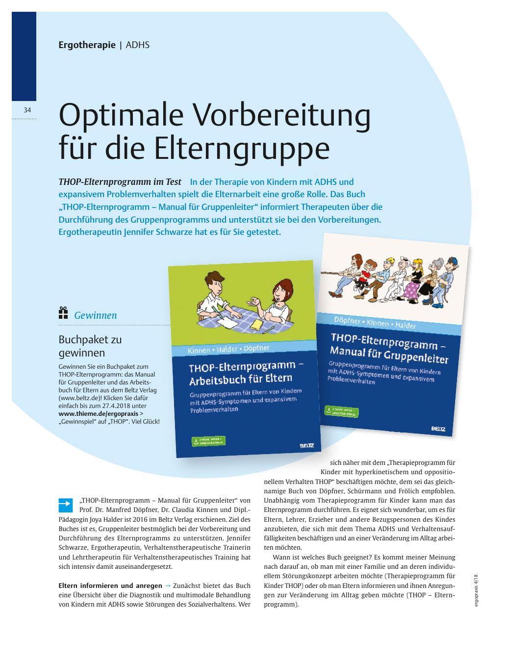 Vorschauseite 1: THOP-Elternprogramm im Test ? Optimale Vorbereitung für die Elterngruppe