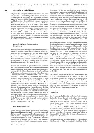 Vorschauseite 2: Deskriptive Untersuchung von Suiziden in den Berliner Justizvollzugsanstalten von 2005 bis 2020