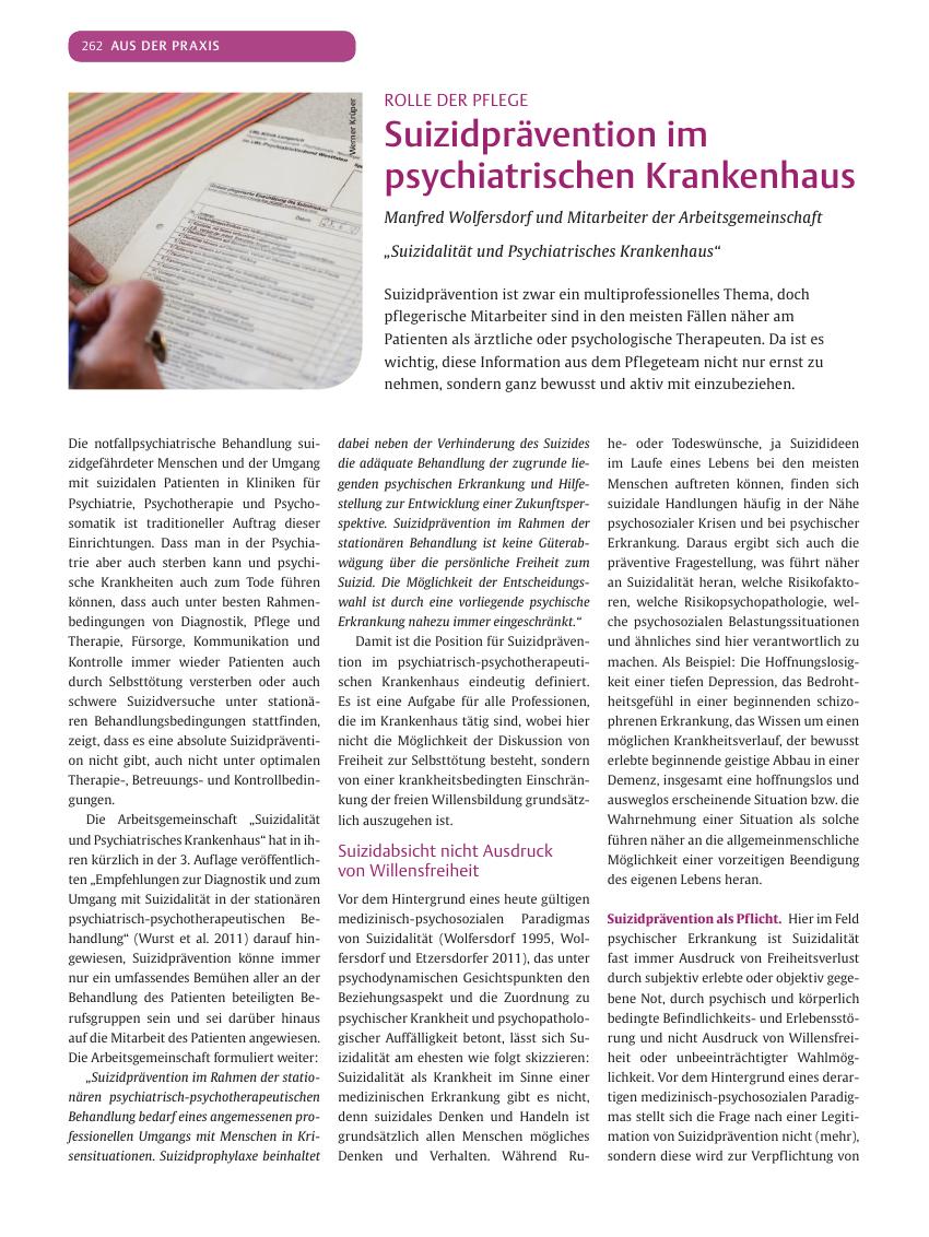 Vorschauseite 1: Suizidprävention im psychiatrischen Krankenhaus