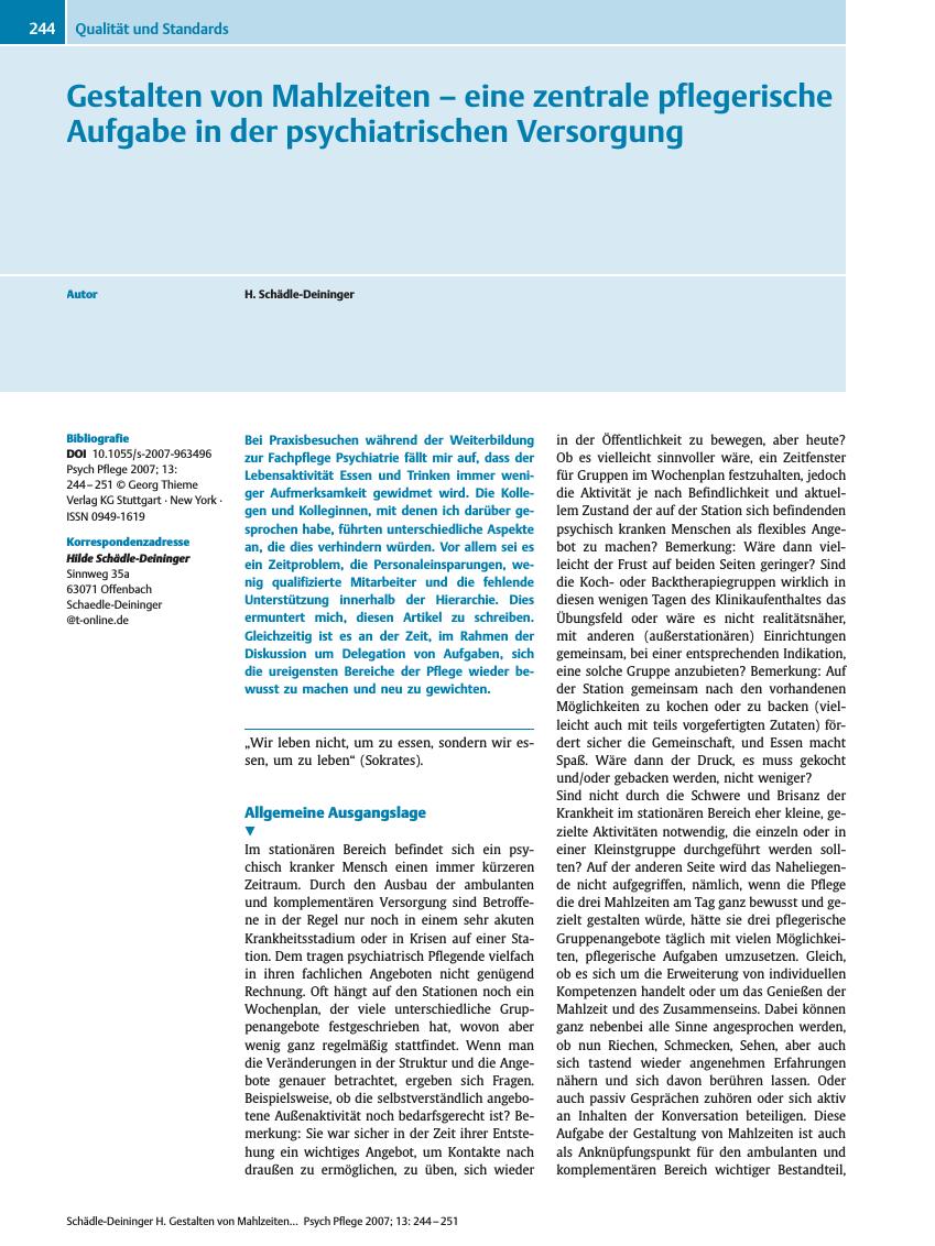 Vorschauseite 1: Gestalten von Mahlzeiten - eine zentrale pflegerische Aufgabe in der psychiatrischen Versorgung