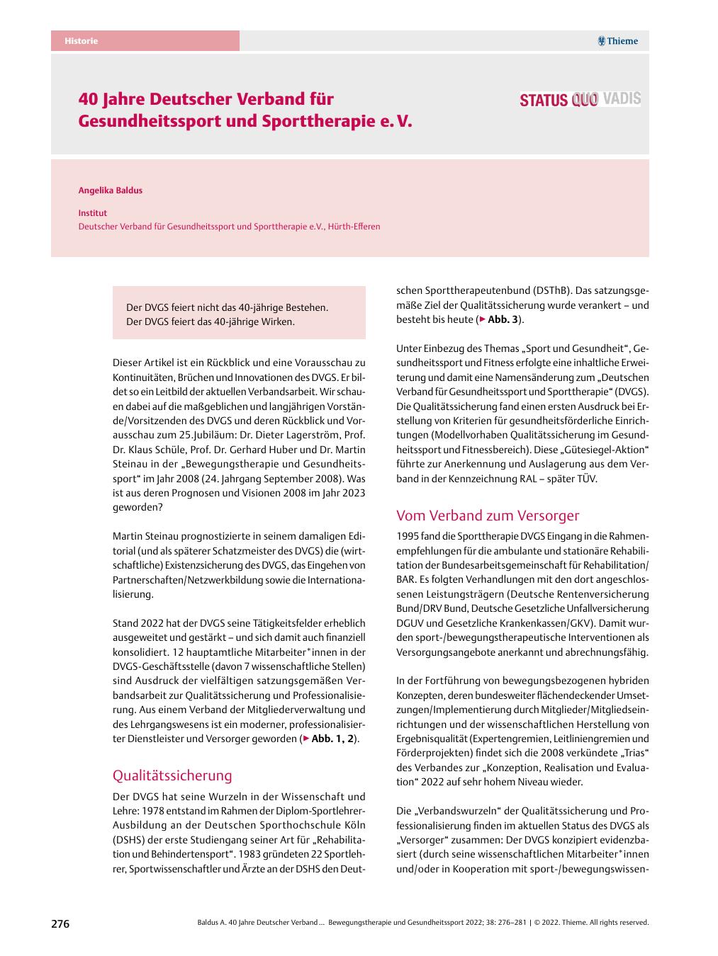 Vorschauseite 1: 40 Jahre Deutscher Verband für Gesundheitssport und Sporttherapie e. V.