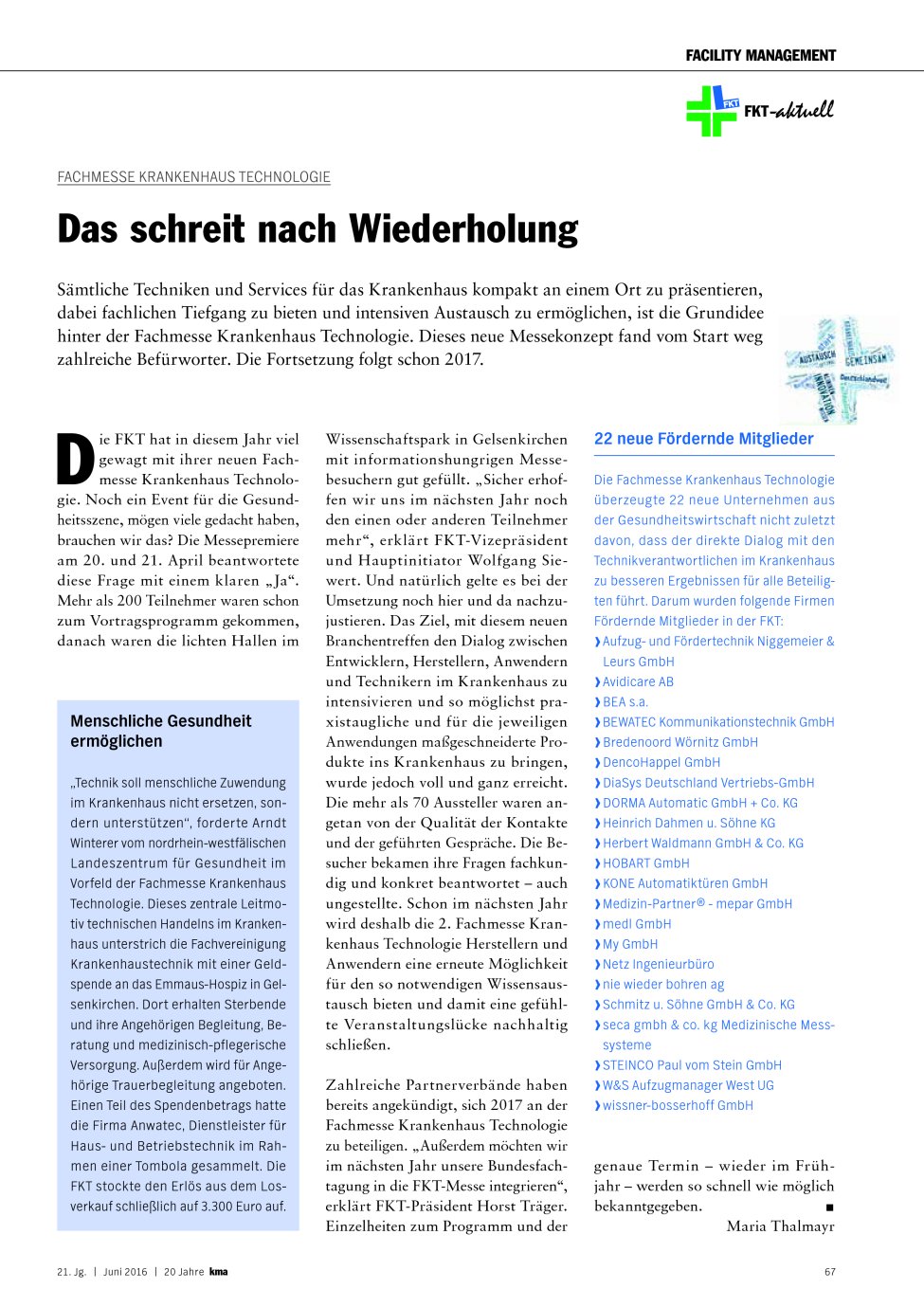 Vorschauseite 1: Fachmesse Krankenhaus Technologie: Das schreit nach Wiederholung