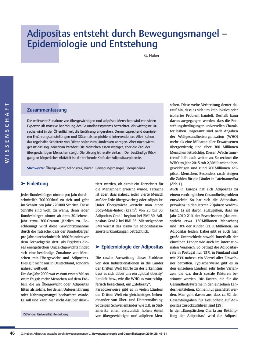 Vorschauseite 1: Adipositas entsteht durch Bewegungsmangel – Epidemiologie und Entstehung