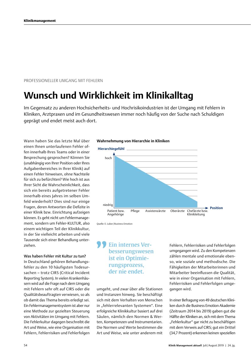 Vorschauseite 1: Professioneller Umgang mit Fehlern: Wunsch und Wirklichkeit im Klinikalltag