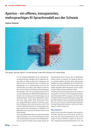 Vorschauseite 1: Apertus – ein offenes, transparentes, mehrsprachiges KI-Sprachmodell aus der Schweiz