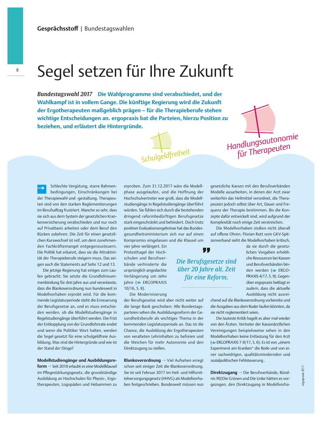 Vorschauseite 1: Bundestagswahl 2017 ? Segel setzen für Ihre Zukunft