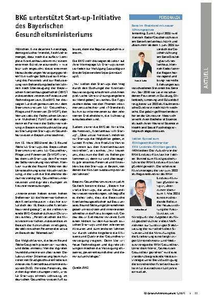 Vorschauseite 1: BKG unterstützt Start-up-Initiative des Bayerischen Gesundheitsministeriums