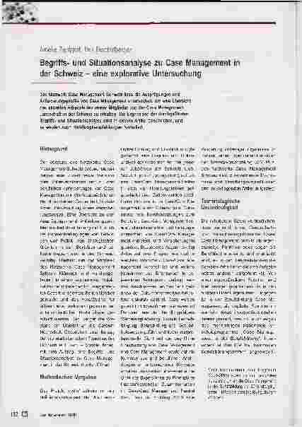 Vorschauseite 1: Begriffsund Situationsanalyse zu Case Management in der Schweiz - eine explorative Untersuchung
